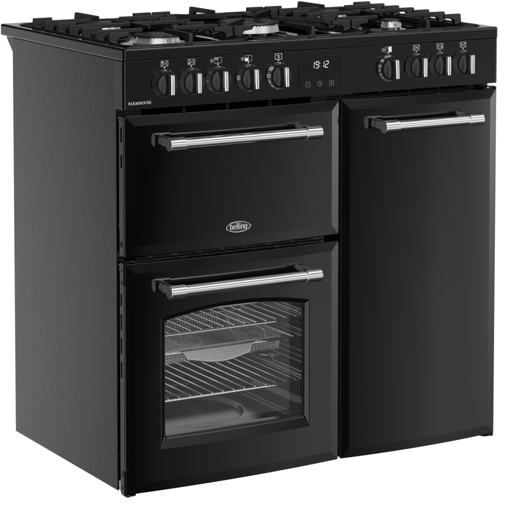 Belling Farmhouse 90DFT Black Dual Fuel Range Cooker