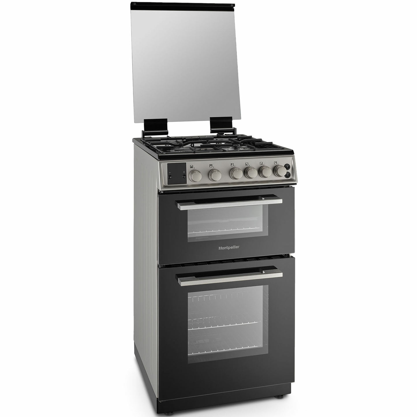 Montpellier MDOG50LK 50CM Black Double Oven Gas Cooker With Glass Lid