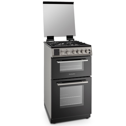 Montpellier MDOG50LS 50CM Silver Double Oven Gas Cooker With Glass Lid