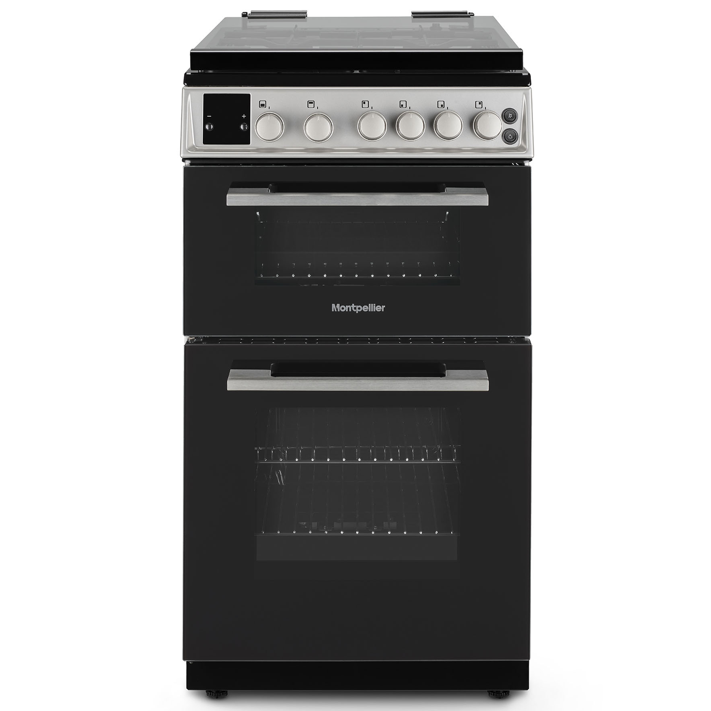 Montpellier MDOG50LS 50CM Silver Double Oven Gas Cooker With Glass Lid