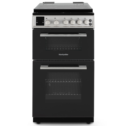 Montpellier MDOG50LS 50CM Silver Double Oven Gas Cooker With Glass Lid