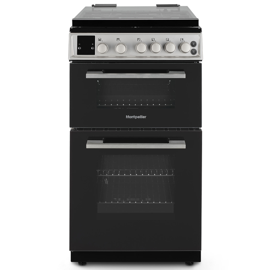 Montpellier MDOG50LS 50CM Silver Double Oven Gas Cooker With Glass Lid