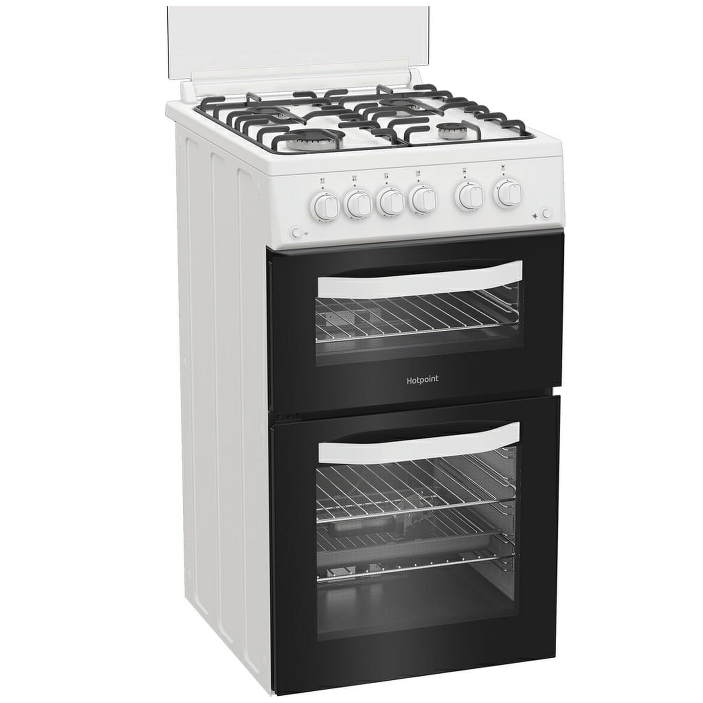 Hotpoint HDG5GCW 50cm Gas Cooker With Double Oven & Glass Lid