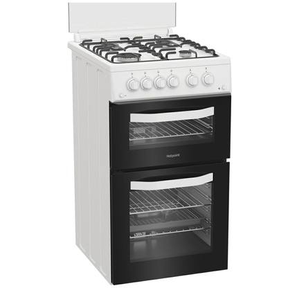 Hotpoint HDG5GCW 50cm Gas Cooker With Double Oven & Glass Lid