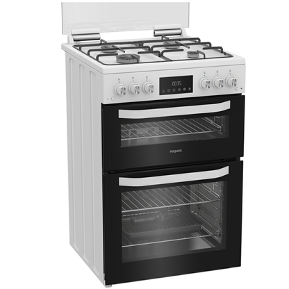 Hotpoint HDG6GDCW 60cm Gas Cooker With Double Oven & Glass Lid