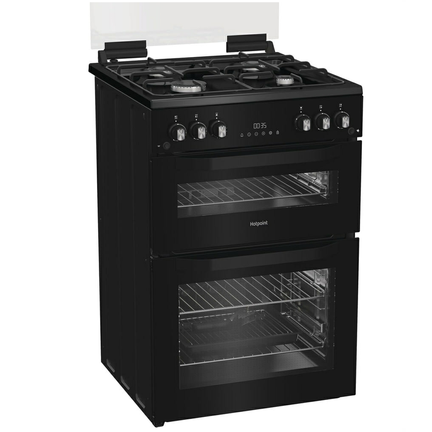 Hotpoint HDG6GDCB1 60cm Gas Cooker With Double Oven & Glass Lid