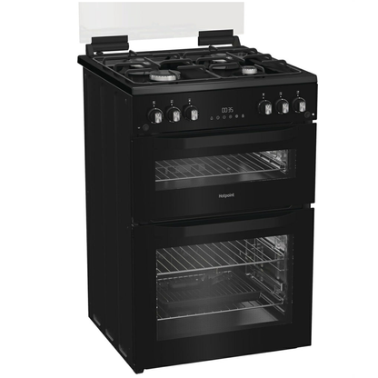Hotpoint HDG6GDCB1 60cm Gas Cooker With Double Oven & Glass Lid