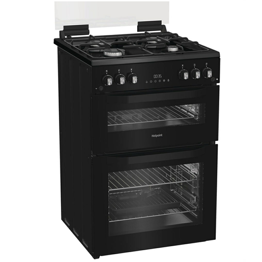 Hotpoint HDG6GDCB1 60cm Gas Cooker With Double Oven & Glass Lid