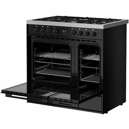 Belling Vision+ 90DFT Black Steel Dual Fuel Range Cooker