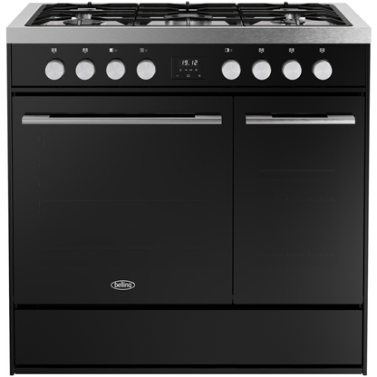 Belling Vision+ 90DFT Black & Silver Steel Dual Fuel Range Cooker