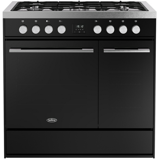 Belling Vision+ 90DFT Black & Silver Steel Dual Fuel Range Cooker