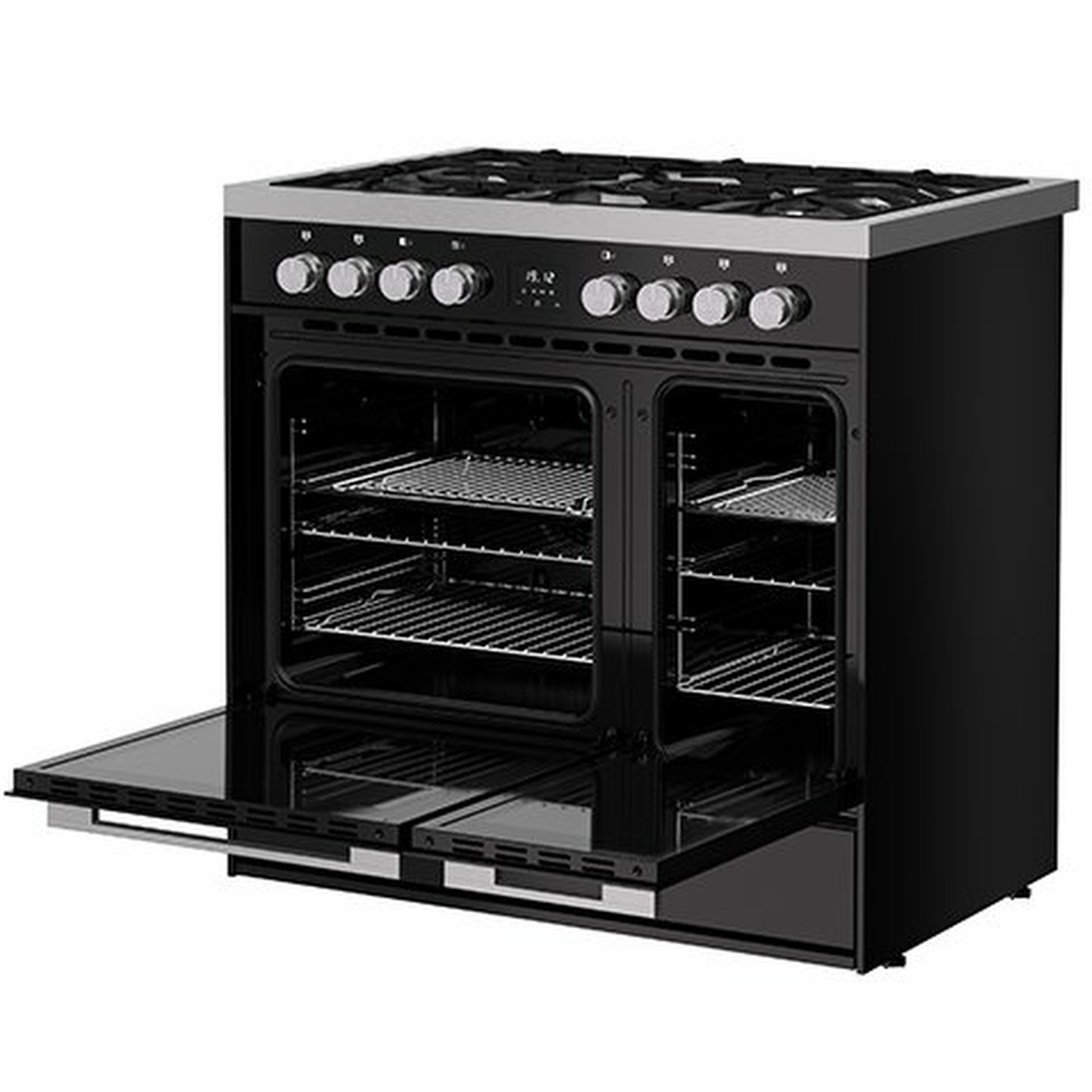 Belling Vision+ 90DFT Black & Silver Steel Dual Fuel Range Cooker