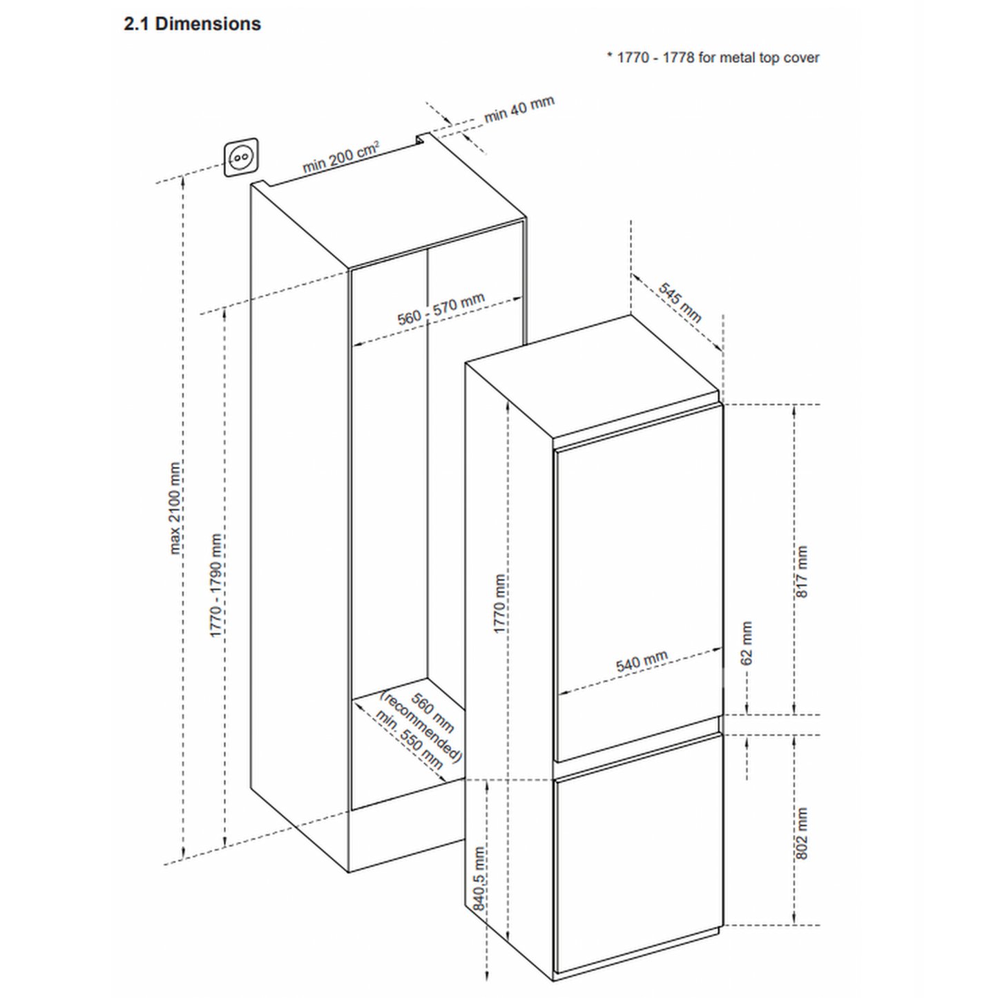 Sensis RFCMB1015450EW Built-In 50 / 50 Frost Free Fridge Freezer