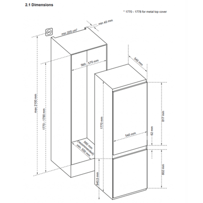 Sensis RFCMB1015450EW Built-In 50 / 50 Frost Free Fridge Freezer