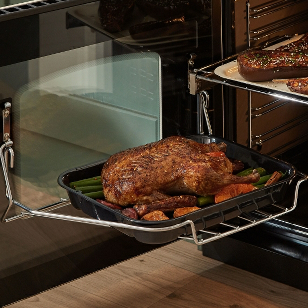Rangemaster CLDLO110DFPMGR/AB1 Classic Deluxe Mineral Green / Antique Brass Dual Fuel Range Cooker