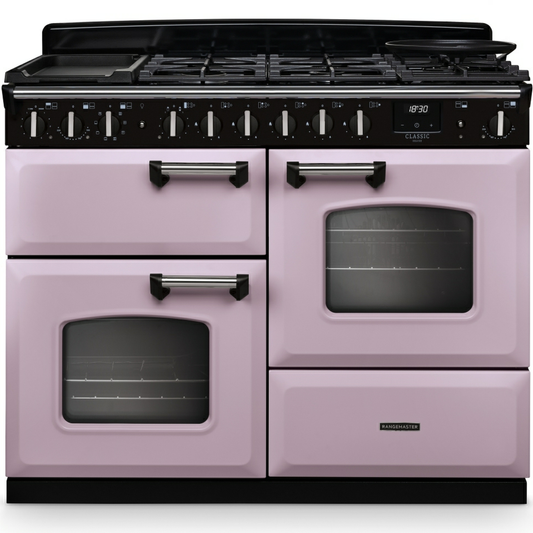 Rangemaster CLDLO110DFPHTH/CM1 Classic Deluxe Heather / Chrome Dual Fuel Range Cooker
