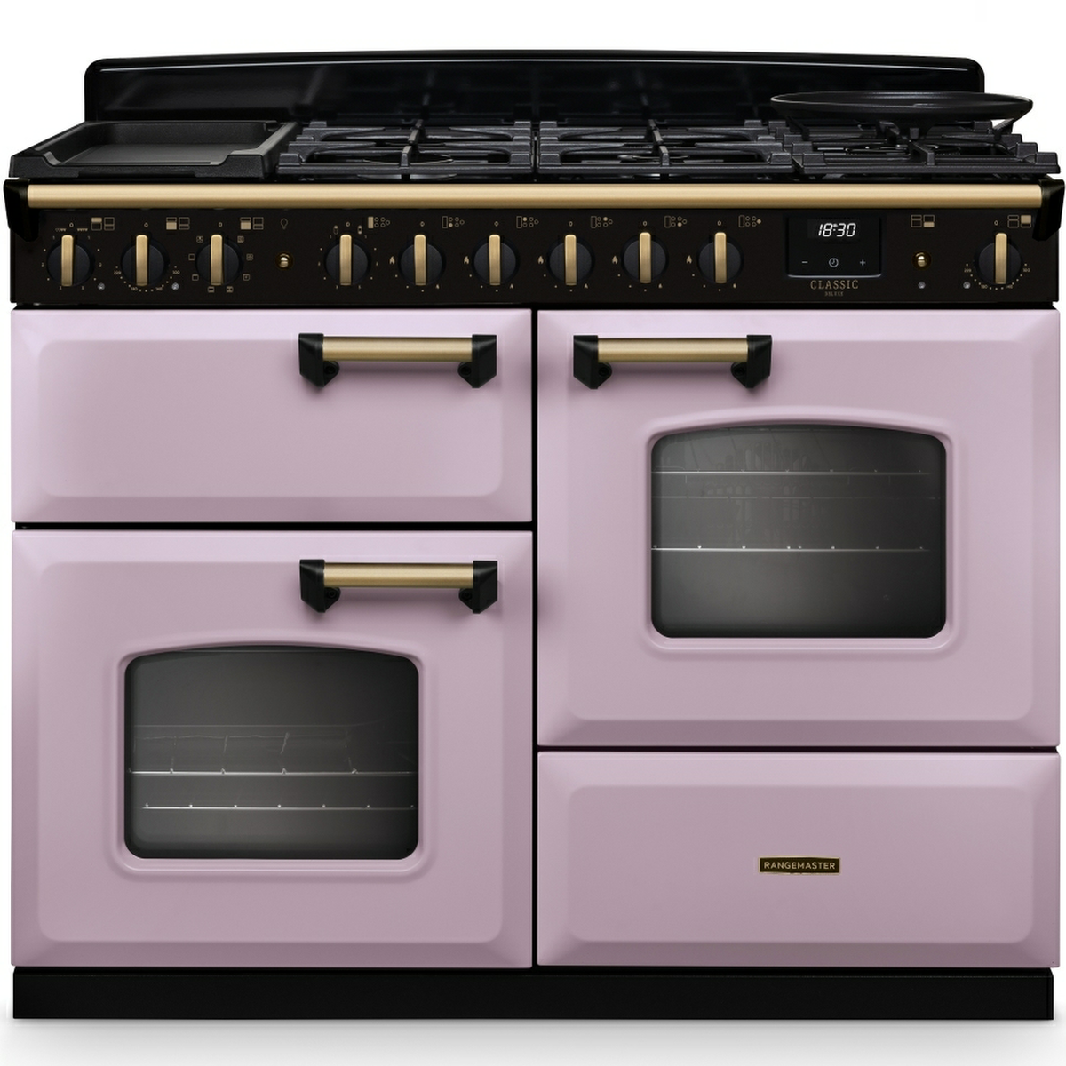 Rangemaster CLDLO110DFPHTH/AB1 Classic Deluxe Heather / Antique Brass Dual Fuel Range Cooker