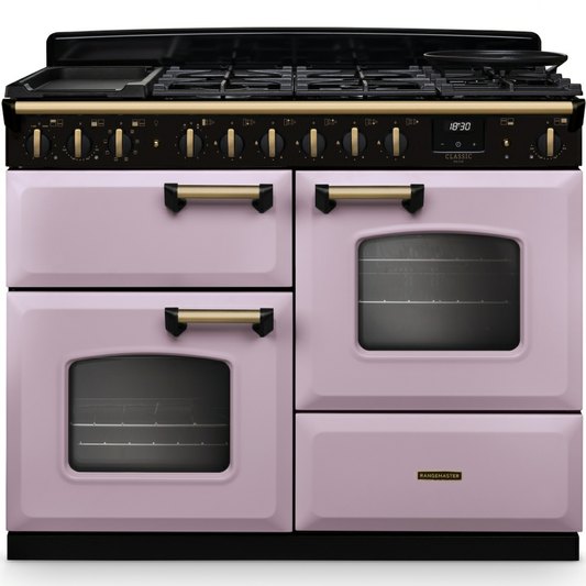 Rangemaster CLDLO110DFPHTH/AB1 Classic Deluxe Heather / Antique Brass Dual Fuel Range Cooker