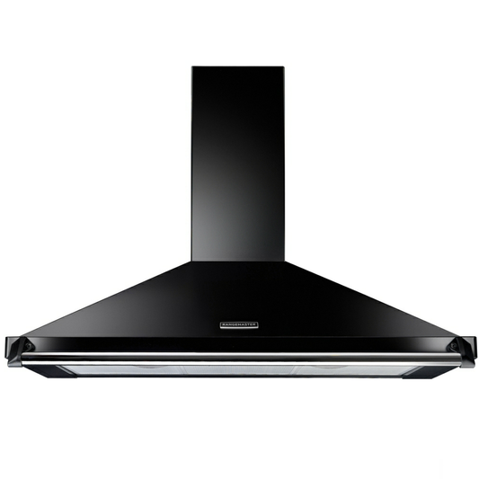 Rangemaster RCLAHDC90BL/C 90CM Black Chimney Cooker Hood With Chrome Rail