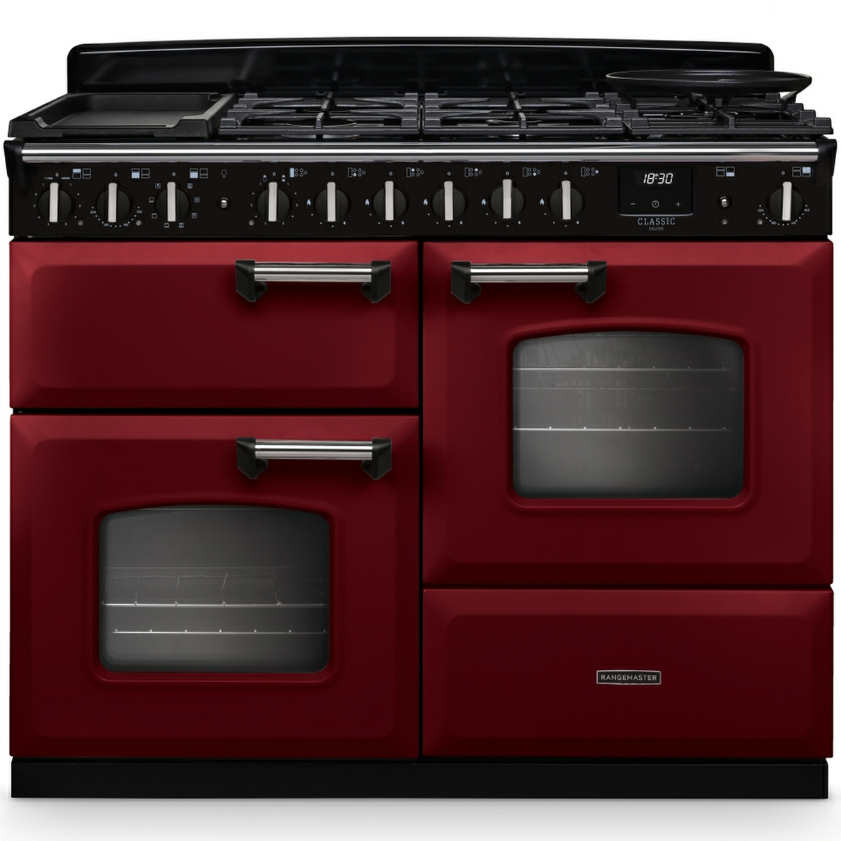Rangemaster CLDLO110DFPBOR/CM1 Classic Deluxe Bordeaux / Chrome Dual Fuel Range Cooker