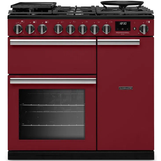 Rangemaster PRDL90DFPBOR/CM1 Professional Deluxe Bordeaux Dual Fuel Range Cooker