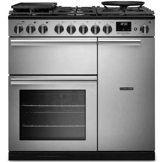 Rangemaster PRDL90DFSTST/CM1 Professional Deluxe Stainless Steel Dual Fuel Range Cooker